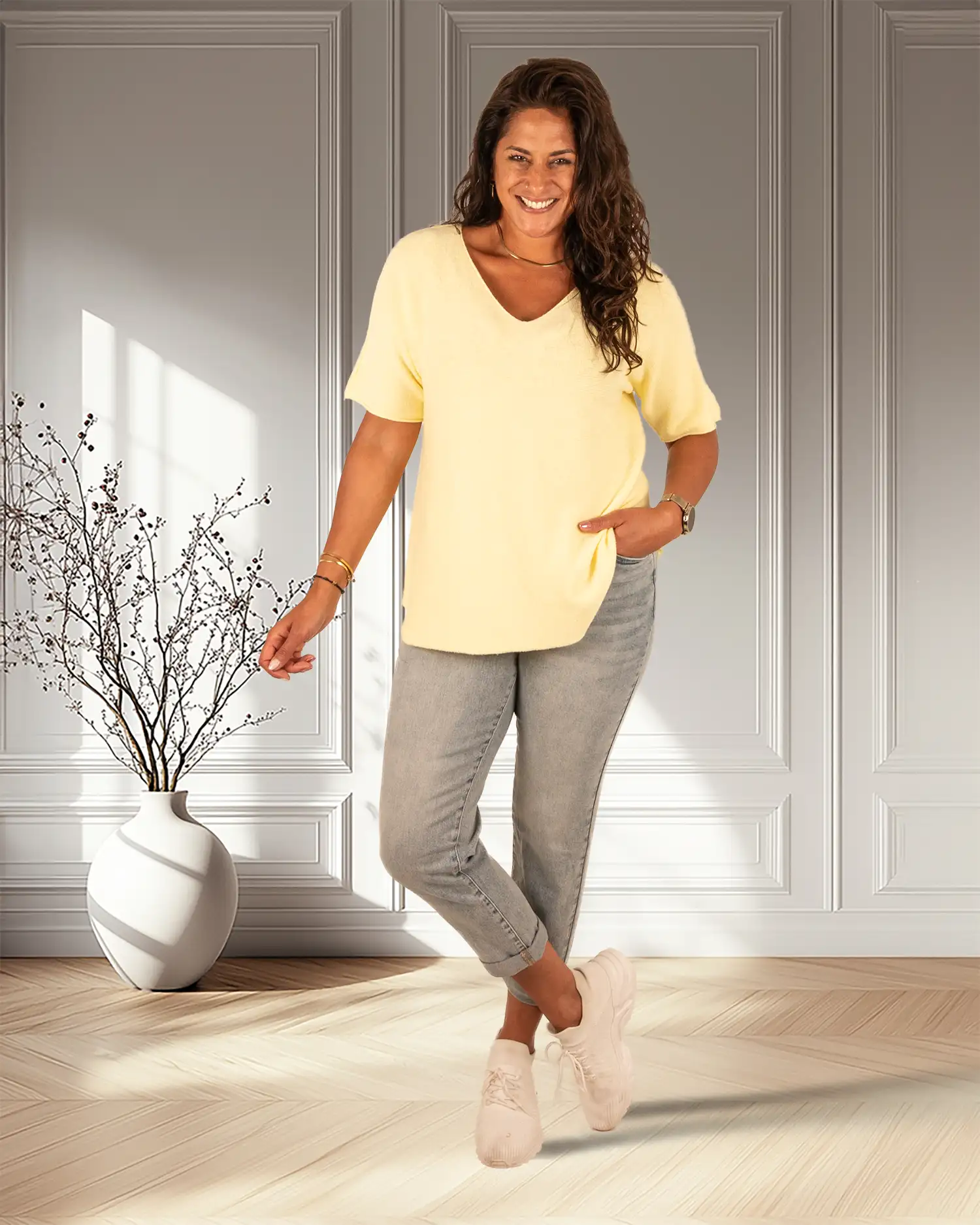 Lichtgeel gebreid shirt van El-Vita - Afbeelding 2