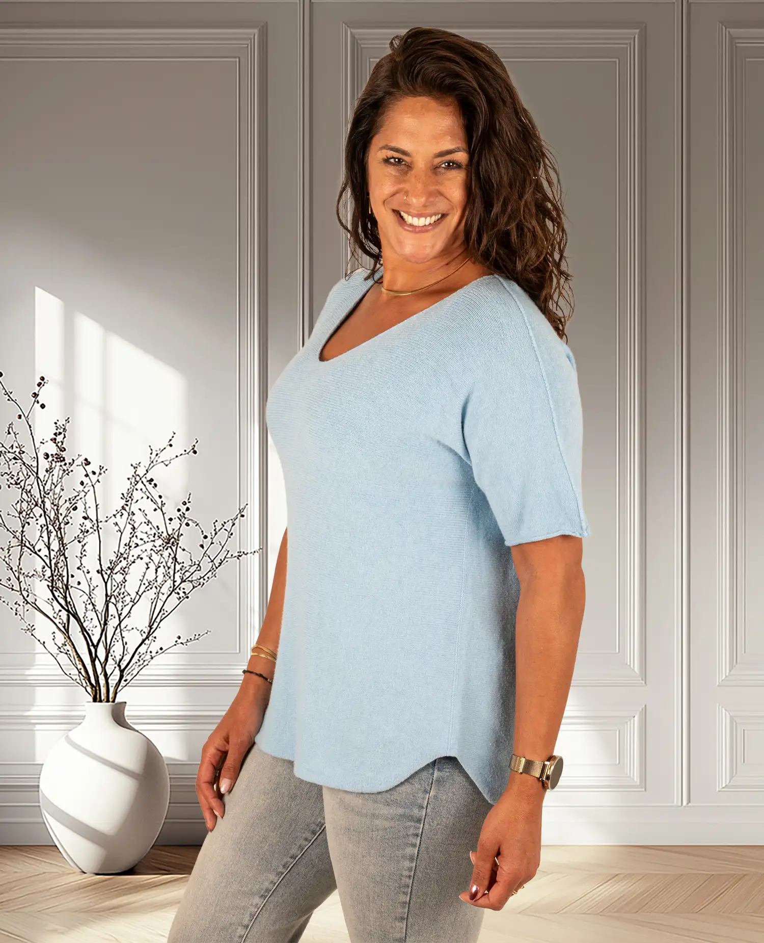 Lichtblauw gebreid shirt van El-Vita - Afbeelding 3