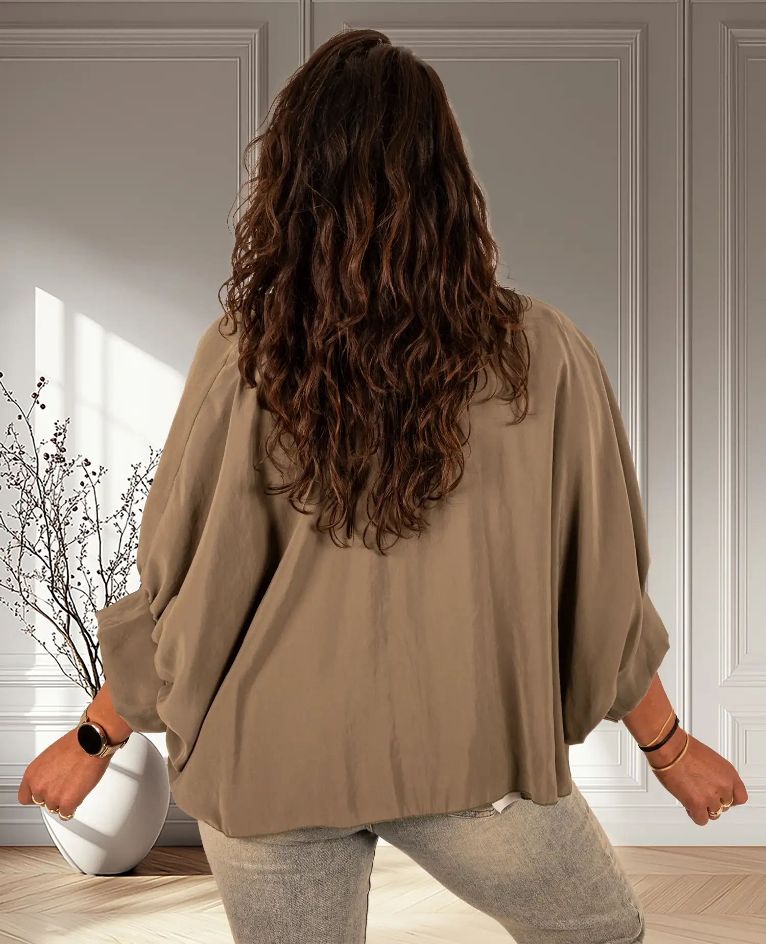 Legergroene blouse met knoop van El-Vita - Afbeelding 4