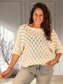 Beige gebreide trui vleermuismouw van El-Vita