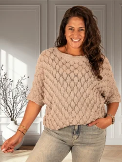 Taupe gebreide trui vleermuismouw van El-Vita