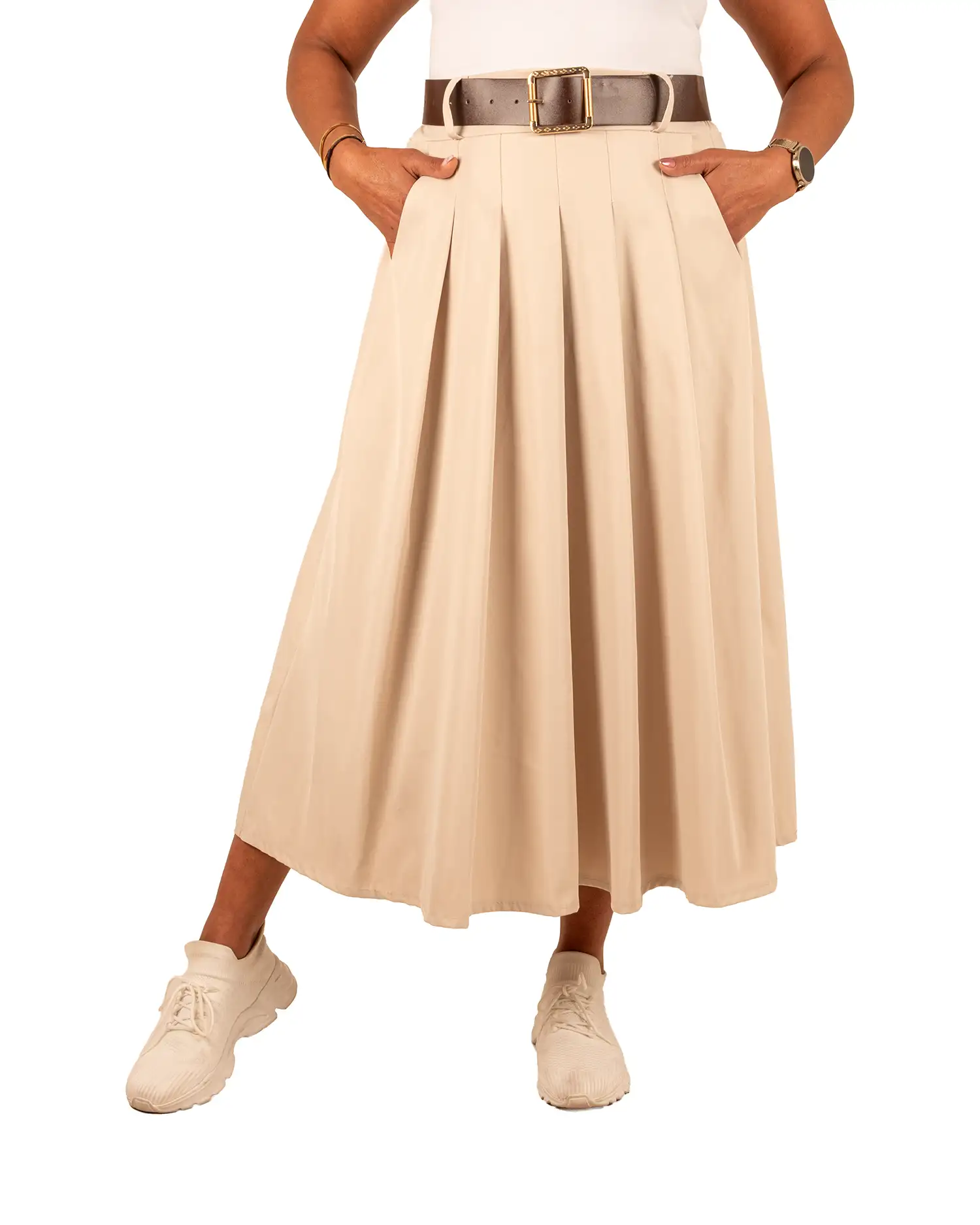 Beige rok met riem van Miuco - Afbeelding 2