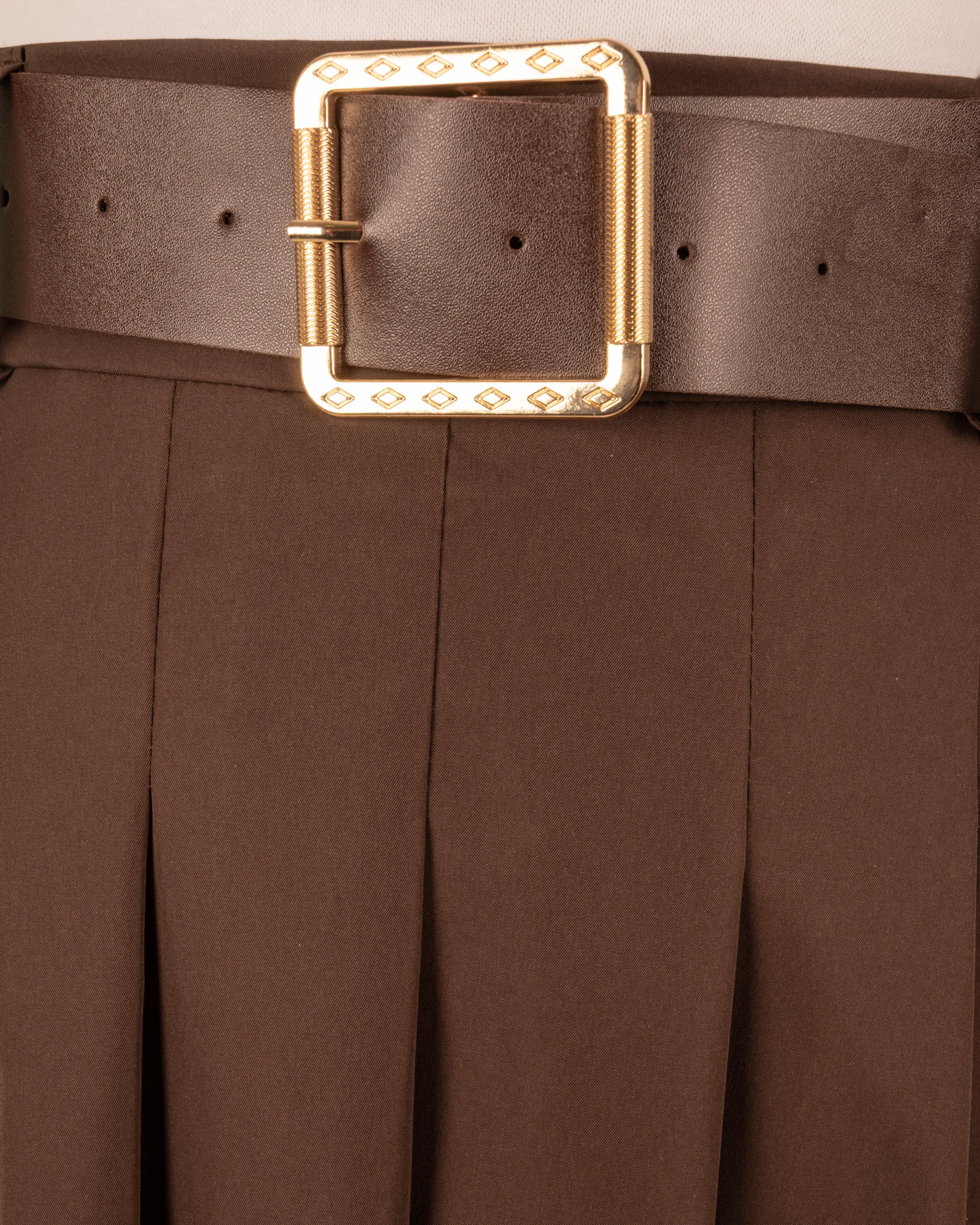 Donkerbruine rok met riem van Miuco - Afbeelding 3