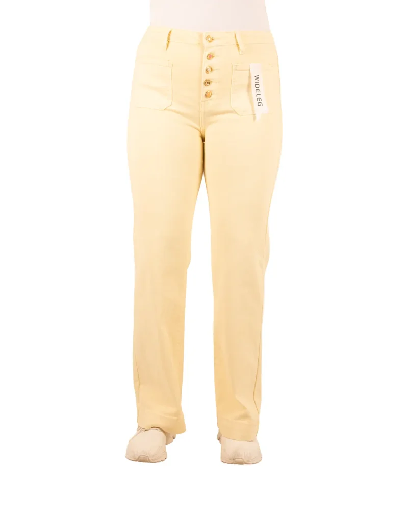 Lichtgele wide leg jeans met knopen van Folyrose - Afbeelding 3
