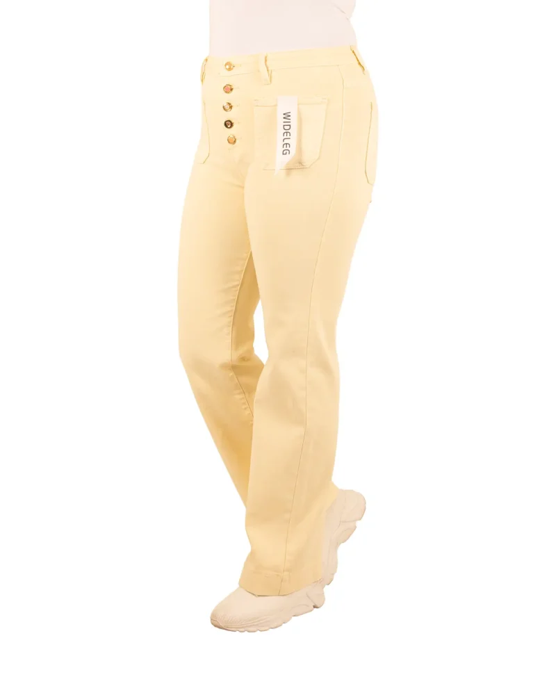 Lichtgele wide leg jeans met knopen van Folyrose - Afbeelding 2