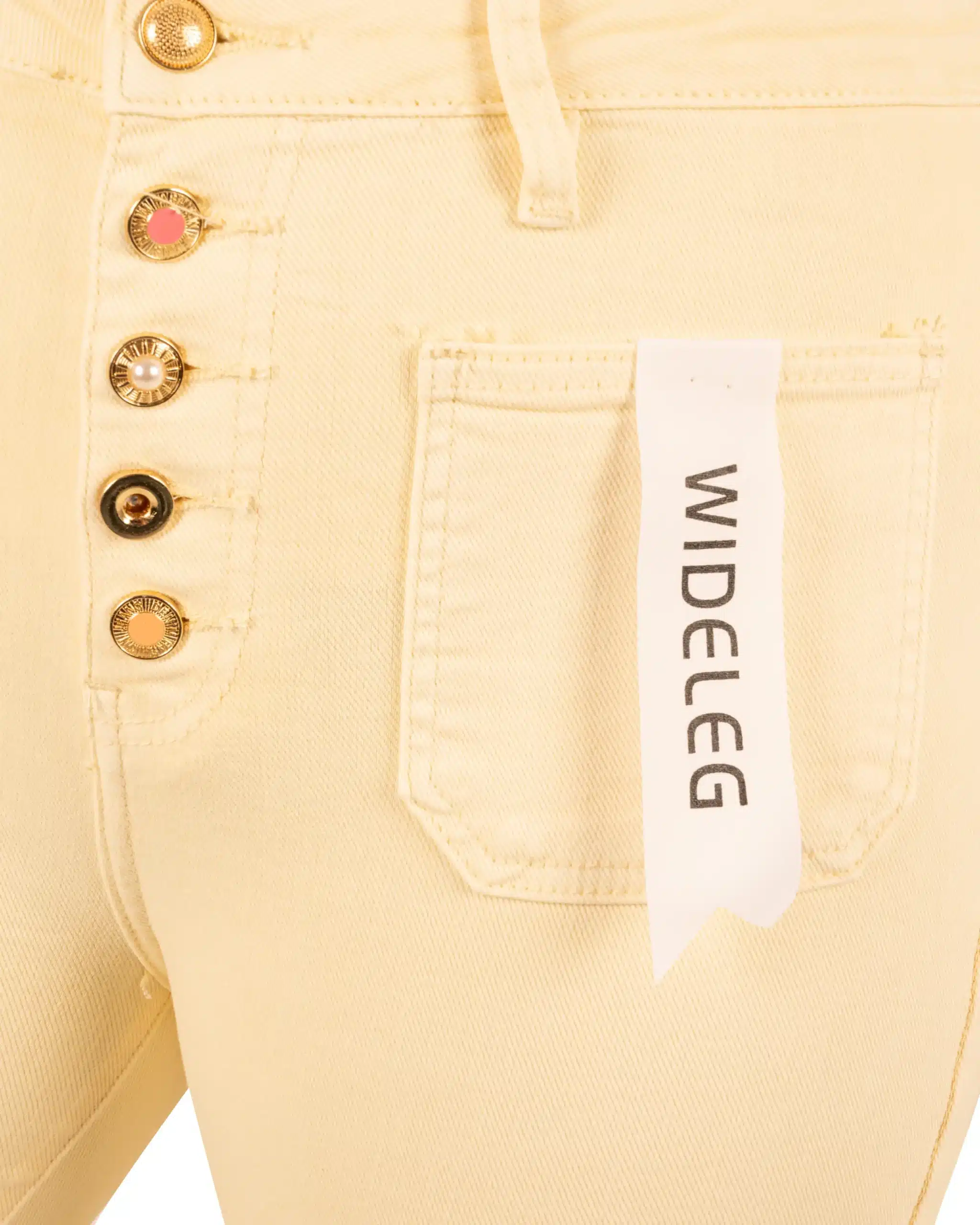 Lichtgele wide leg jeans met knopen van Folyrose - Afbeelding 5