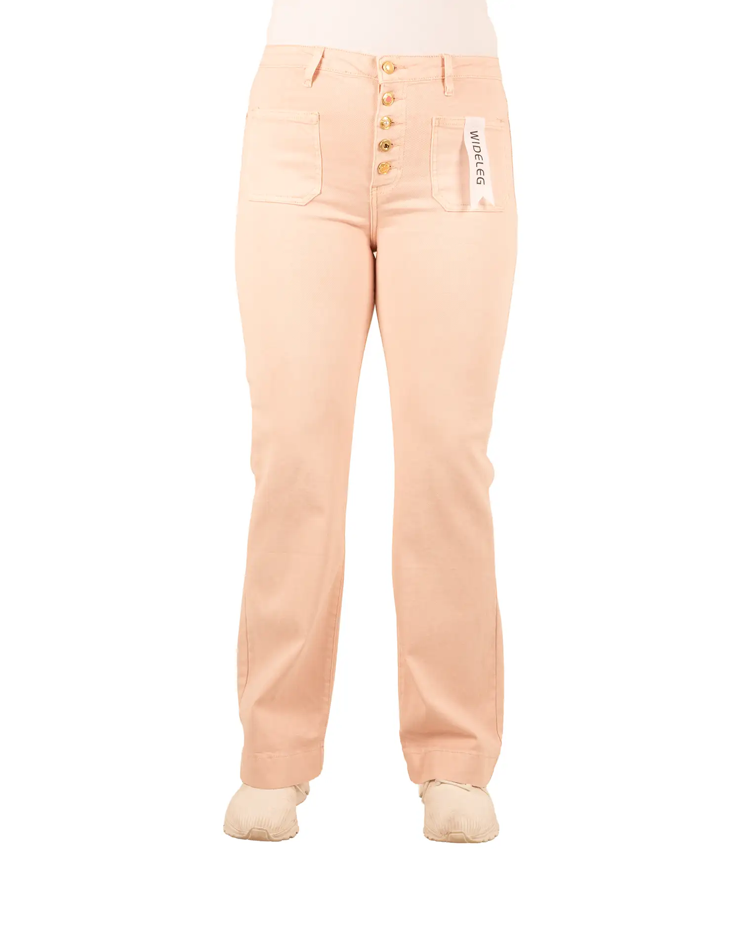 Lichtroze wide leg jeans met knopen van Folyrose - Afbeelding 3