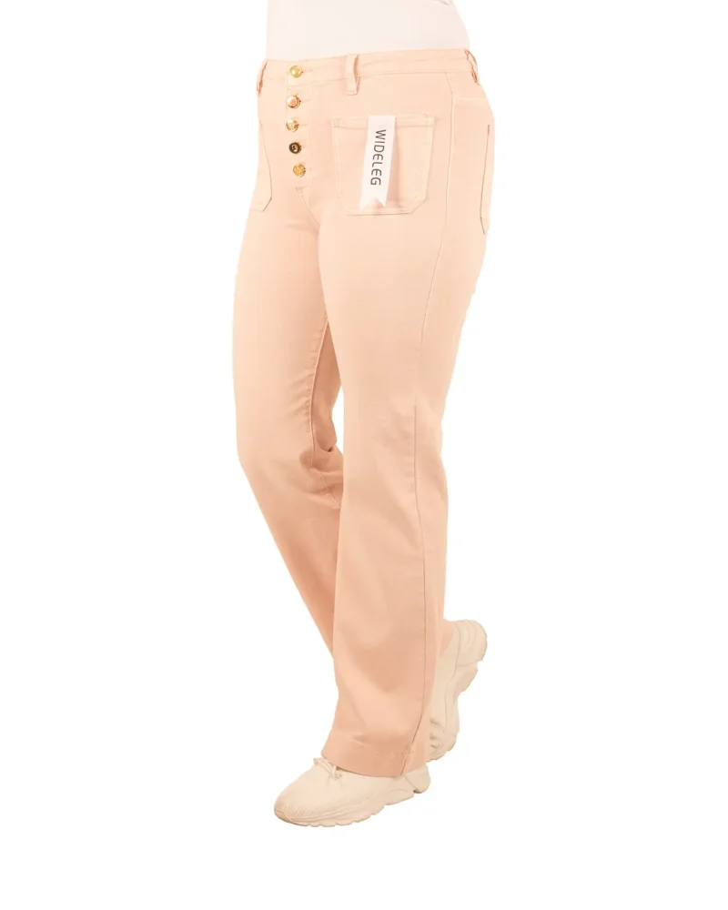 Lichtroze wide leg jeans met knopen van Folyrose - Afbeelding 2