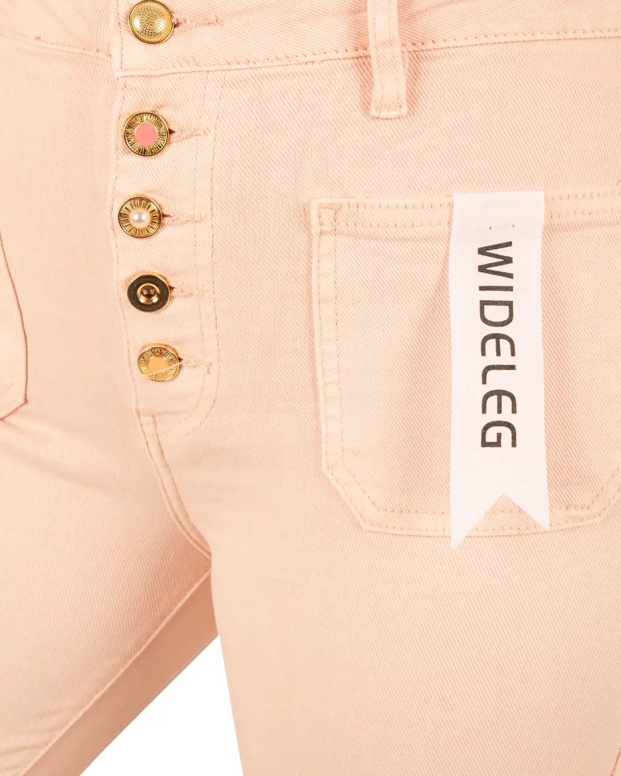 Lichtroze wide leg jeans met knopen van Folyrose - Afbeelding 5