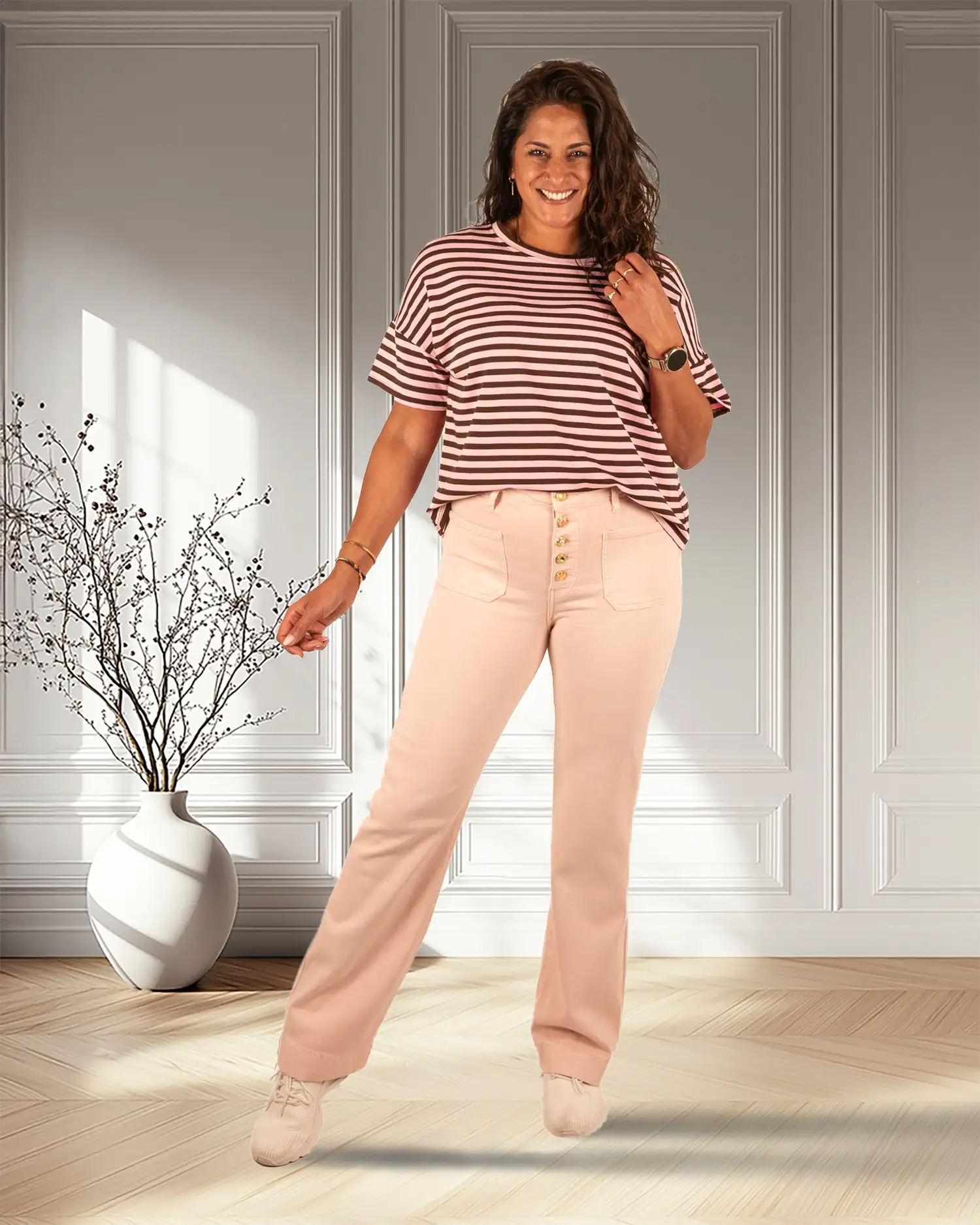 Lichtroze wide leg jeans met knopen van Folyrose