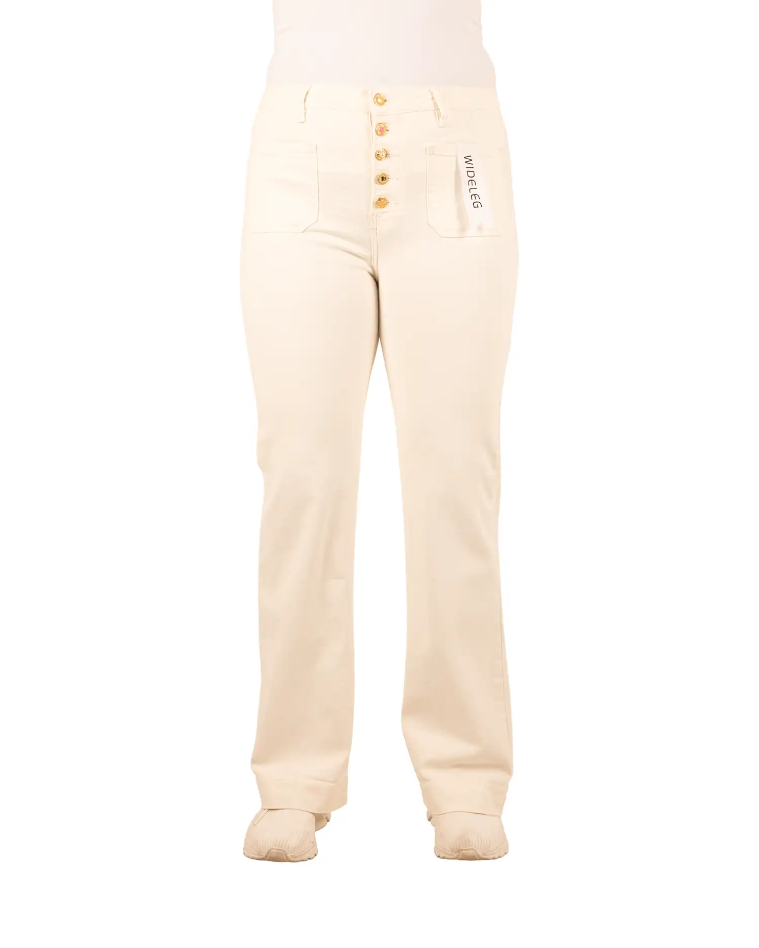 Off-white wide leg jeans met knopen van Folyrose - Afbeelding 4