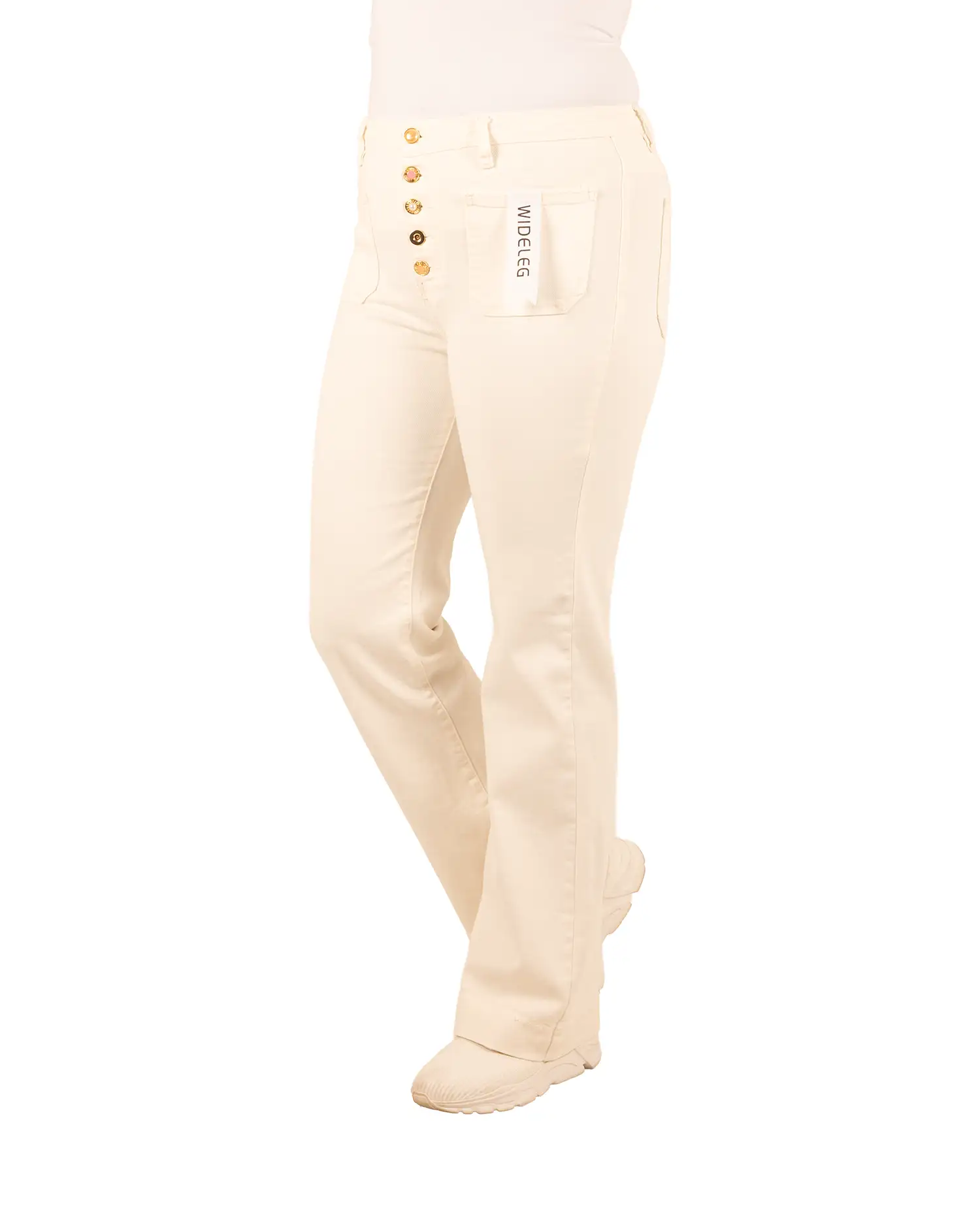 Off-white wide leg jeans met knopen van Folyrose - Afbeelding 2