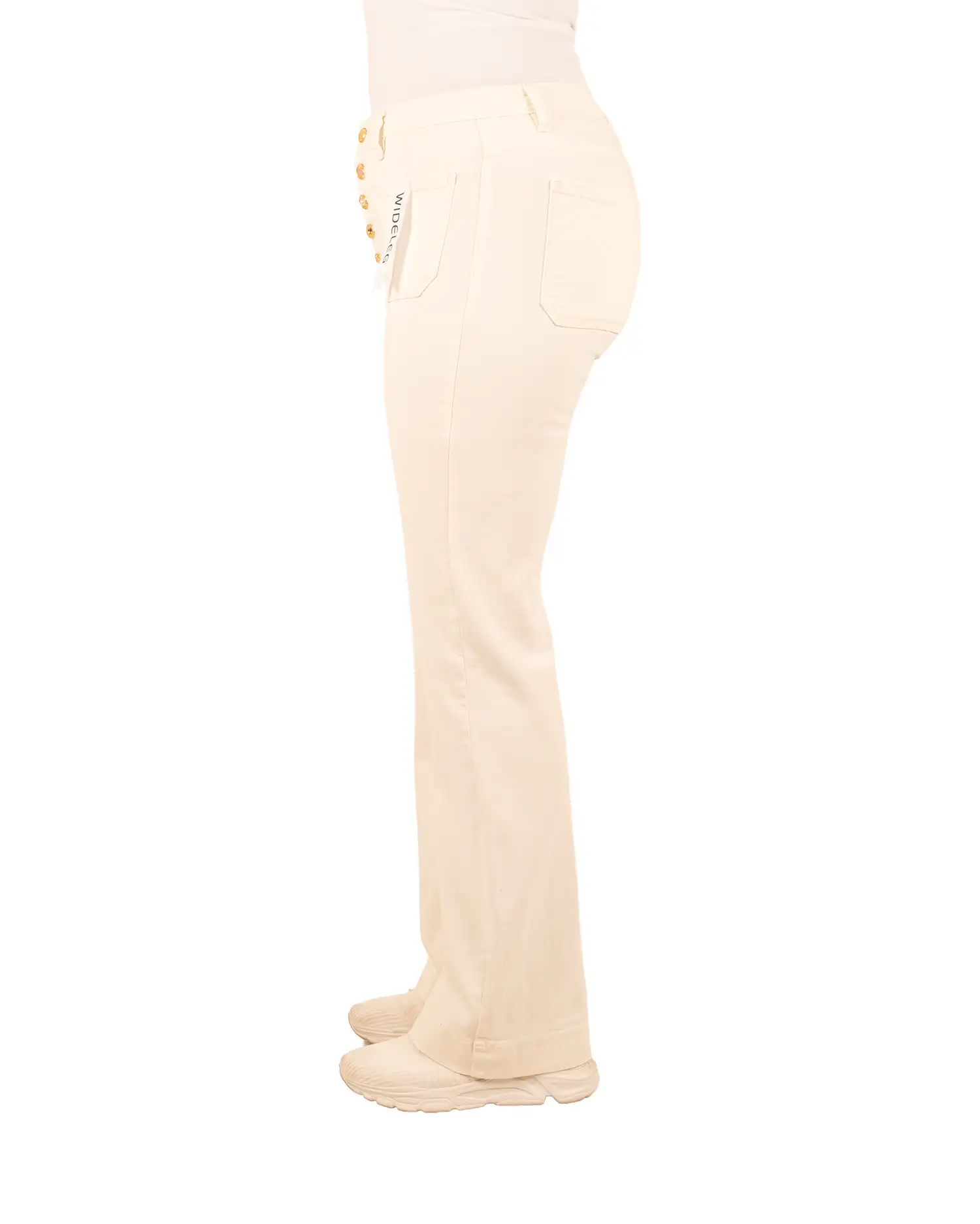 Off-white wide leg jeans met knopen van Folyrose - Afbeelding 3
