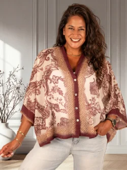 Bordeaux print korte blouse van El-Vita