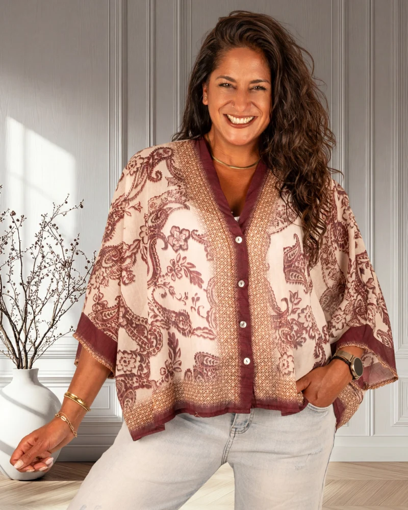 Bordeaux print korte blouse van El-Vita