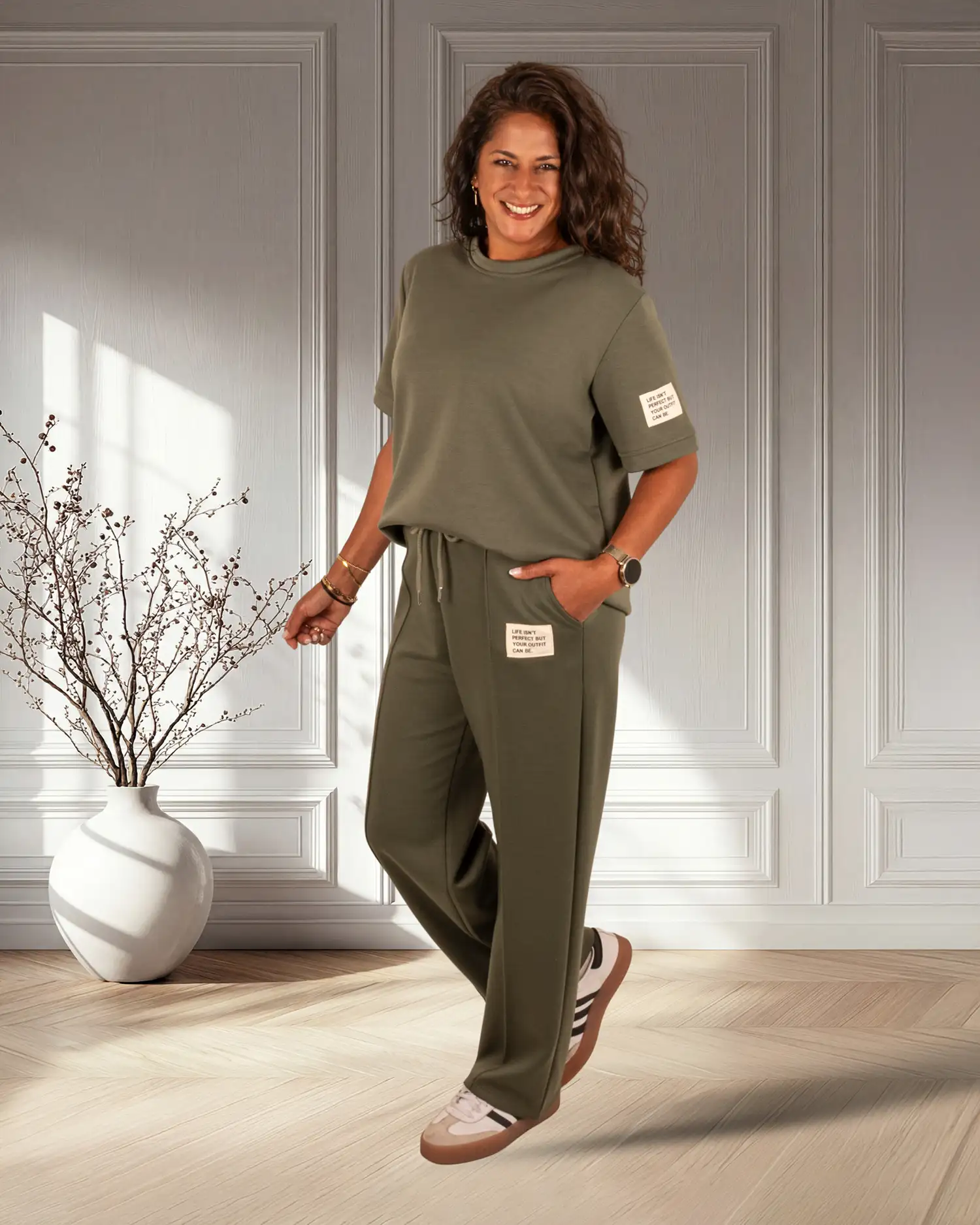 Legergroen joggingpak korte mouw - Afbeelding 2