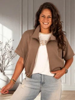 Taupe jog vest korte mouw van El-Vita