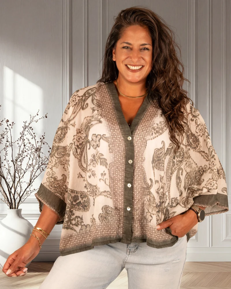 Groene print korte blouse van El-Vita