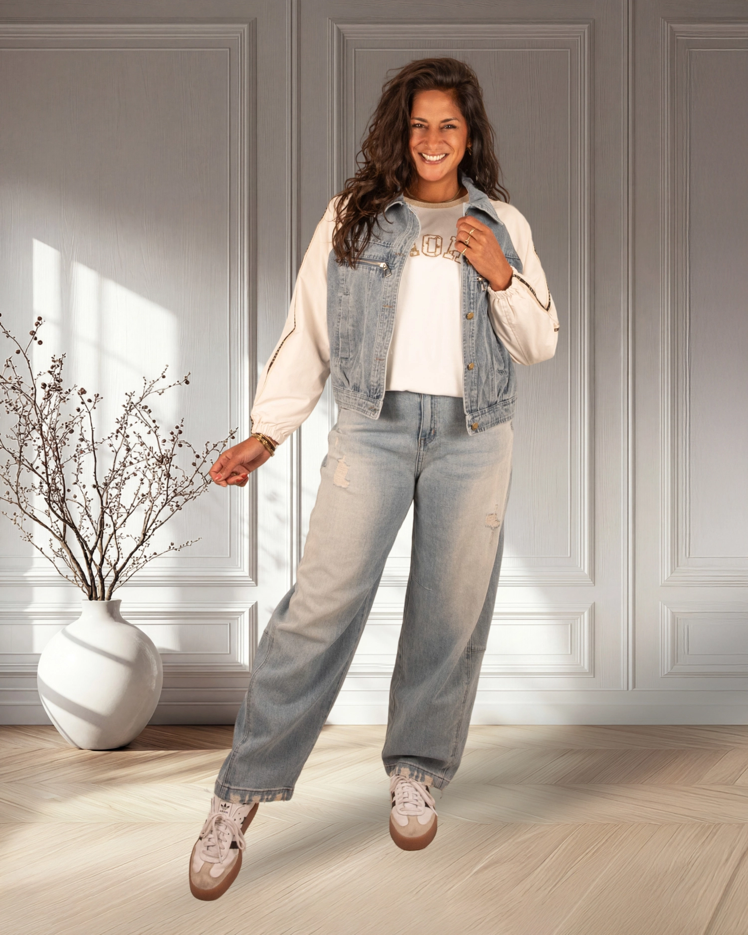 Jeans/beige bomberjack van Lucy-H Studio - Afbeelding 2