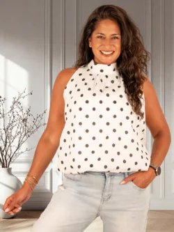 Witte ballon haltertop met zwarte dots van El-Vita