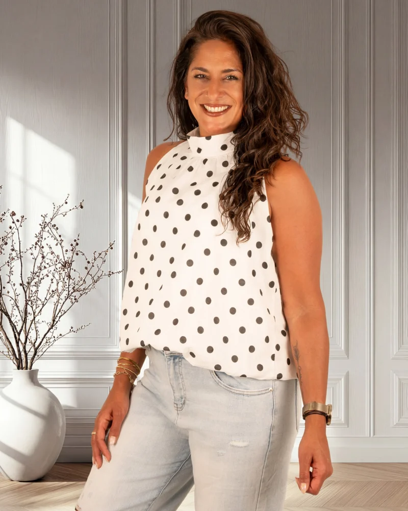 Witte ballon haltertop met zwarte dots van El-Vita - Afbeelding 3
