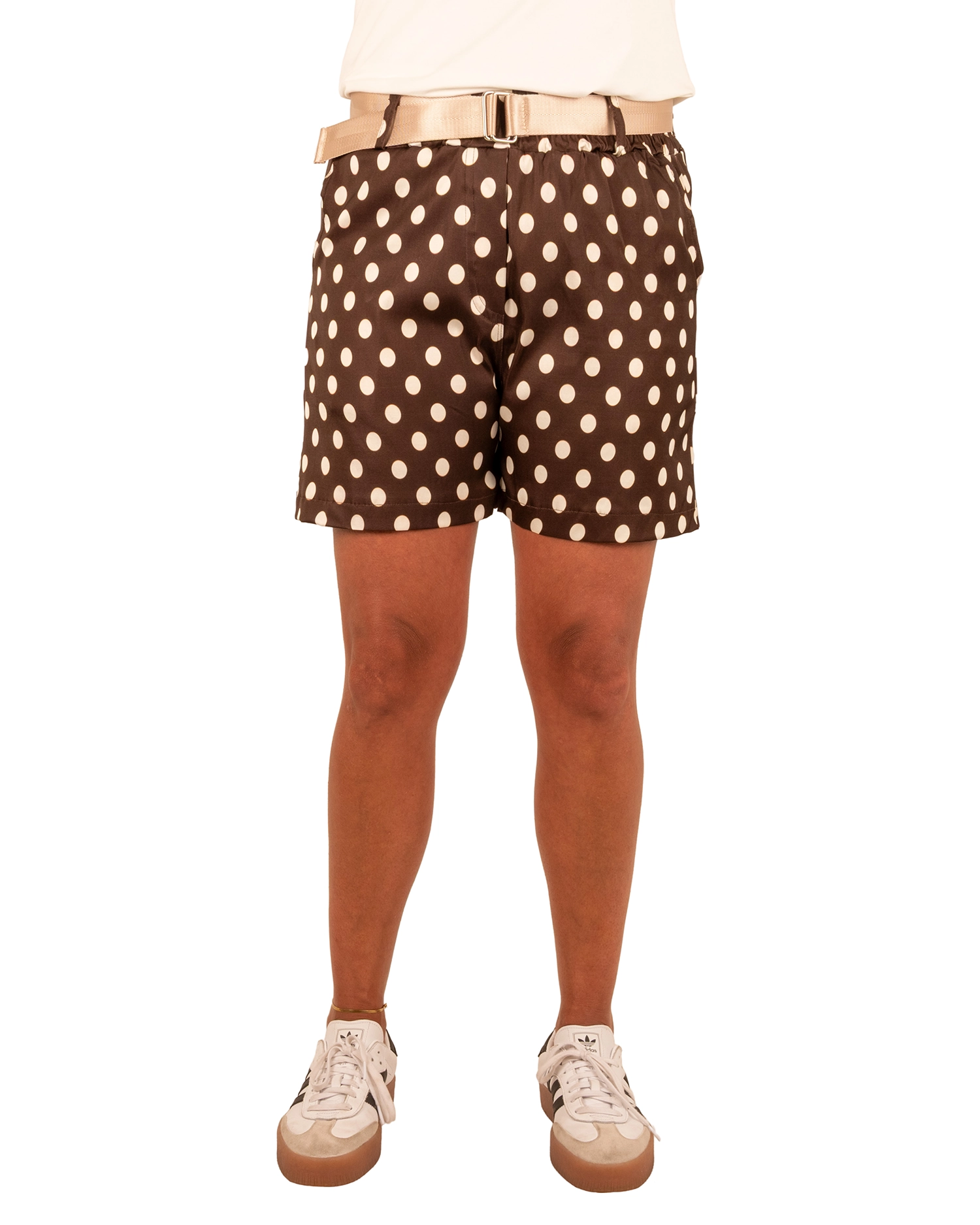 Bruine silk look short met ecru dots van Gemma Ricceri - Afbeelding 4