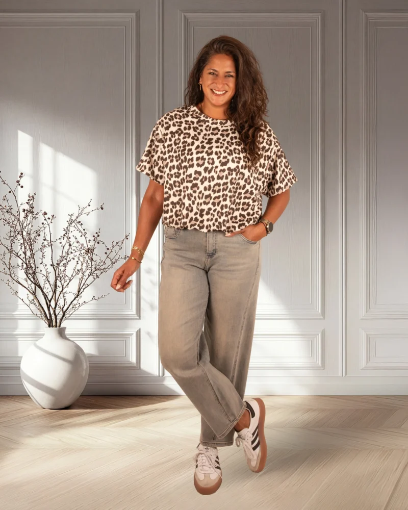 Beige panterprint ballontop van New Collection - Afbeelding 2