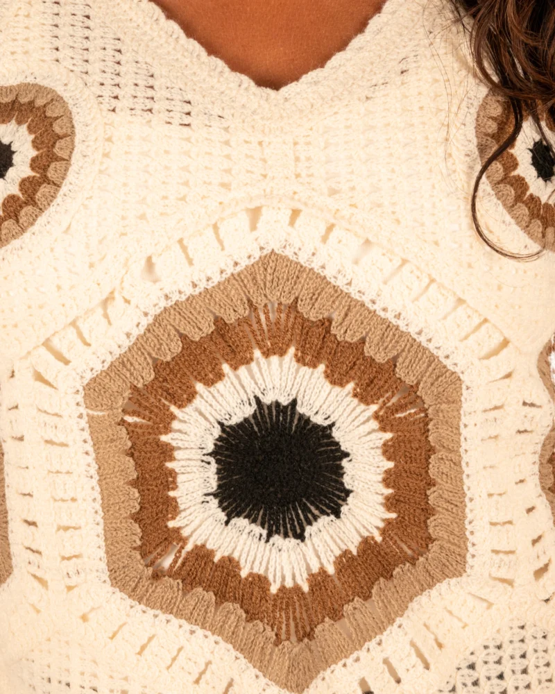 Beige korte gehaakte trui met figuren van Z-Studio - Afbeelding 4