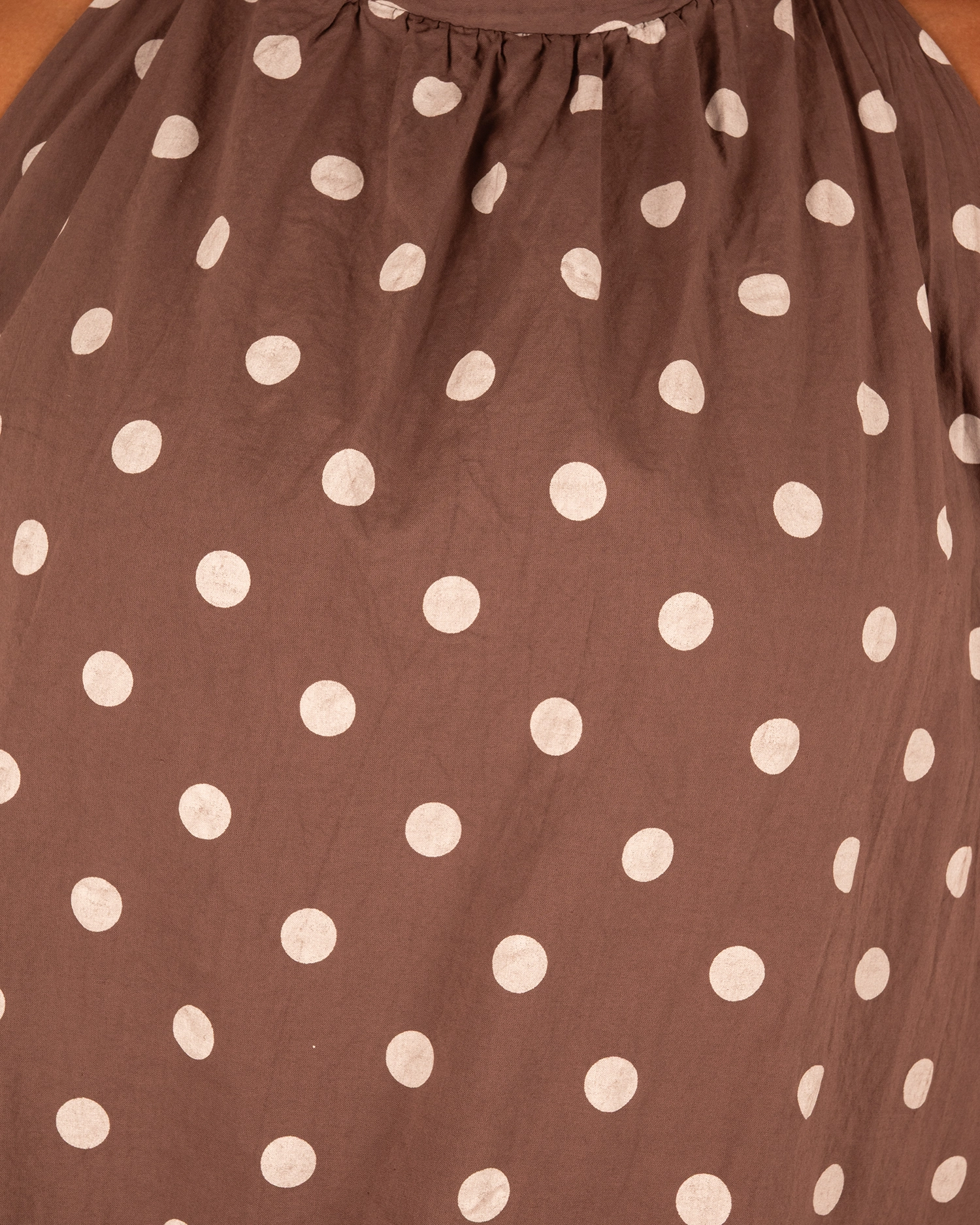 Donkerbruine ballon haltertop met beige dots van El-Vita - Afbeelding 4
