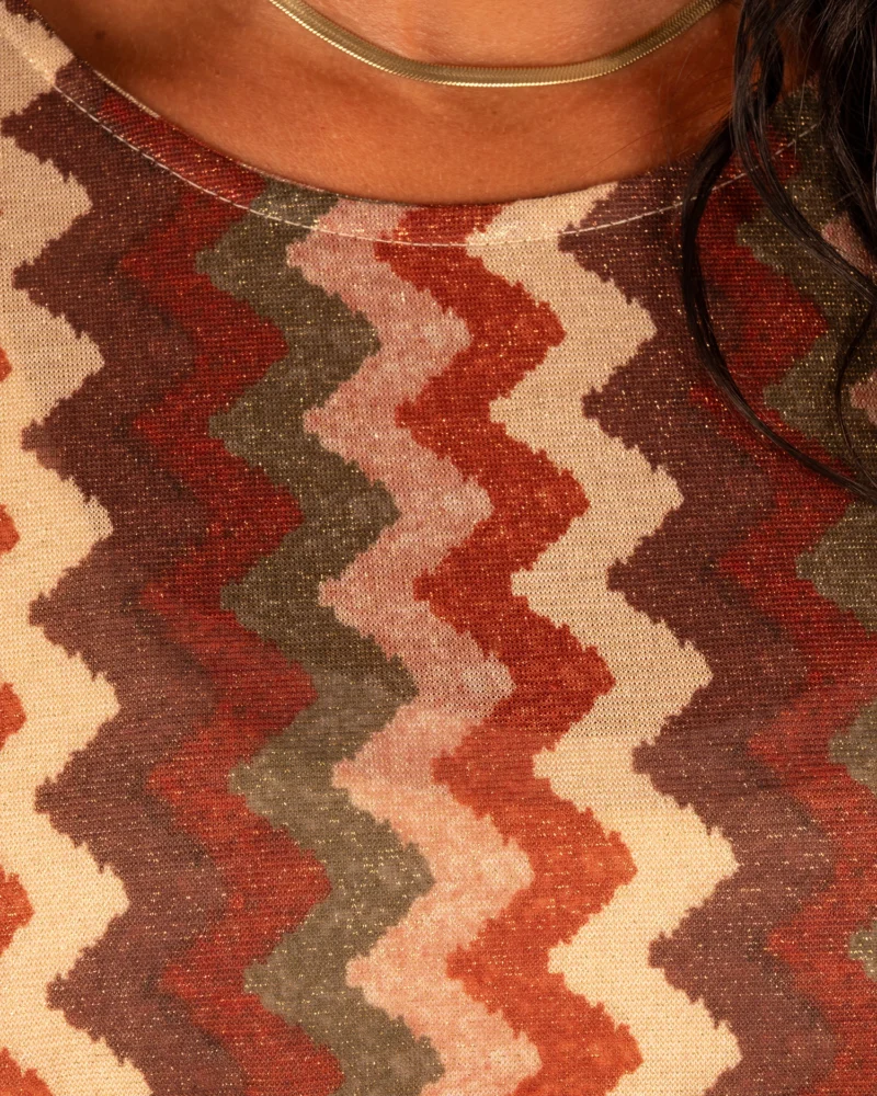 Bruin/beige print zigzag shirt van Gemma Ricceri - Afbeelding 4