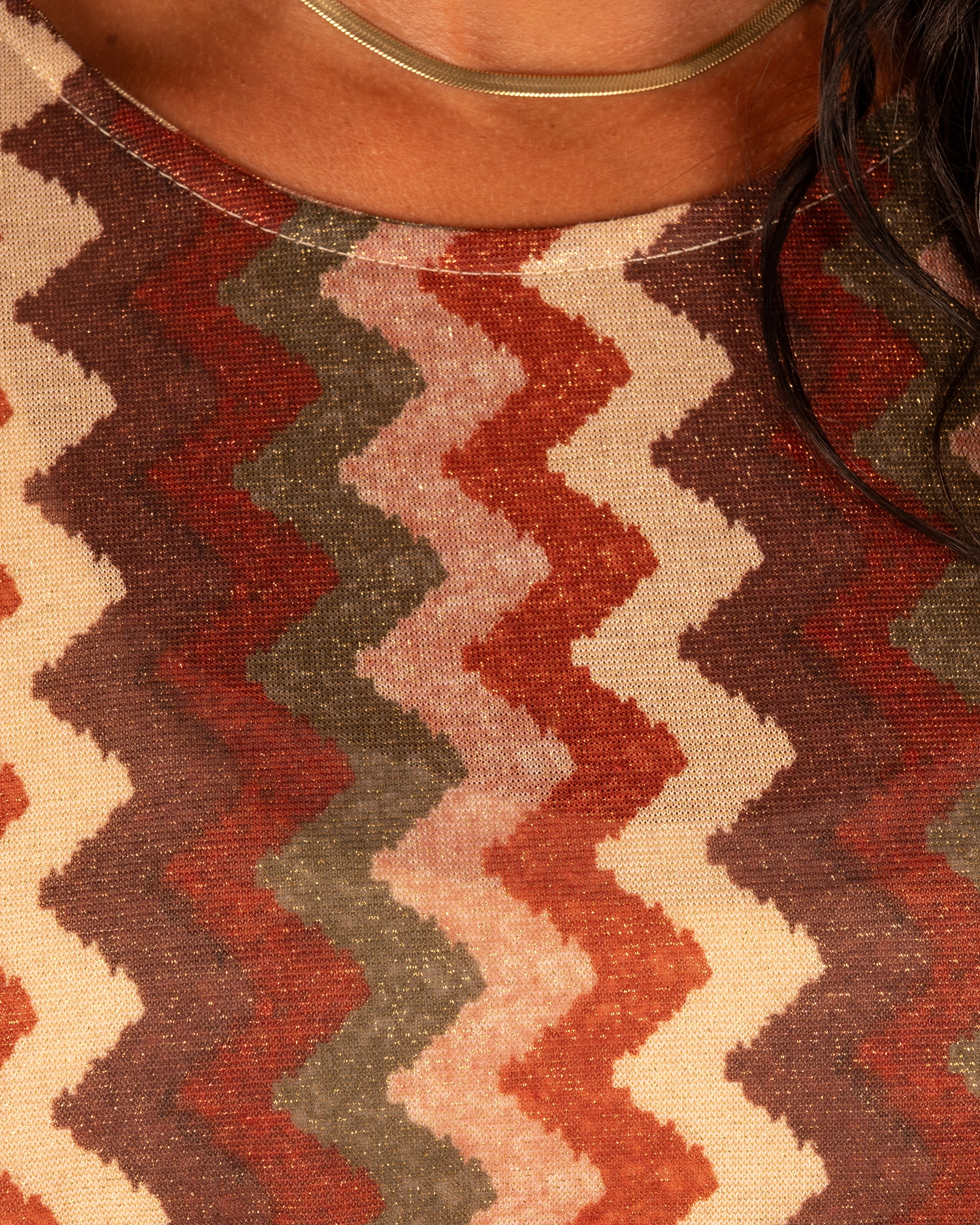 Bruin/beige print zigzag shirt van Gemma Ricceri - Afbeelding 4