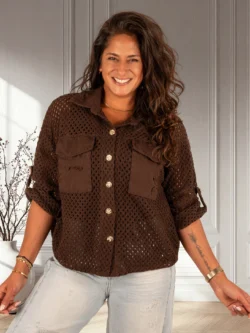 Donkerbruine gehaakte blouse van Gemma Ricceri