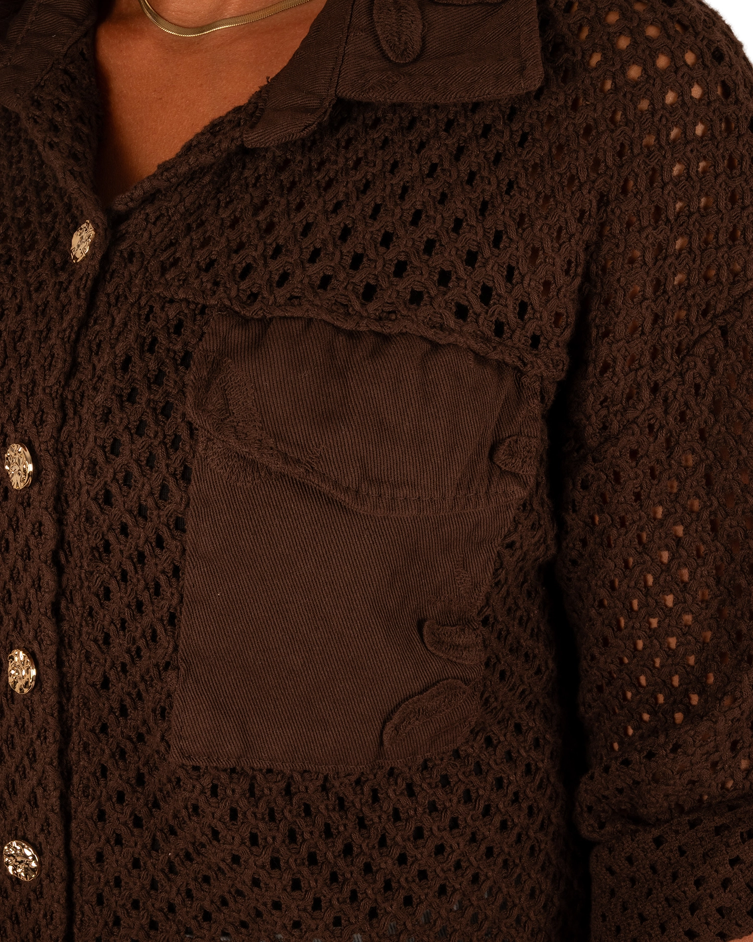 Donkerbruine gehaakte blouse van Gemma Ricceri - Afbeelding 5