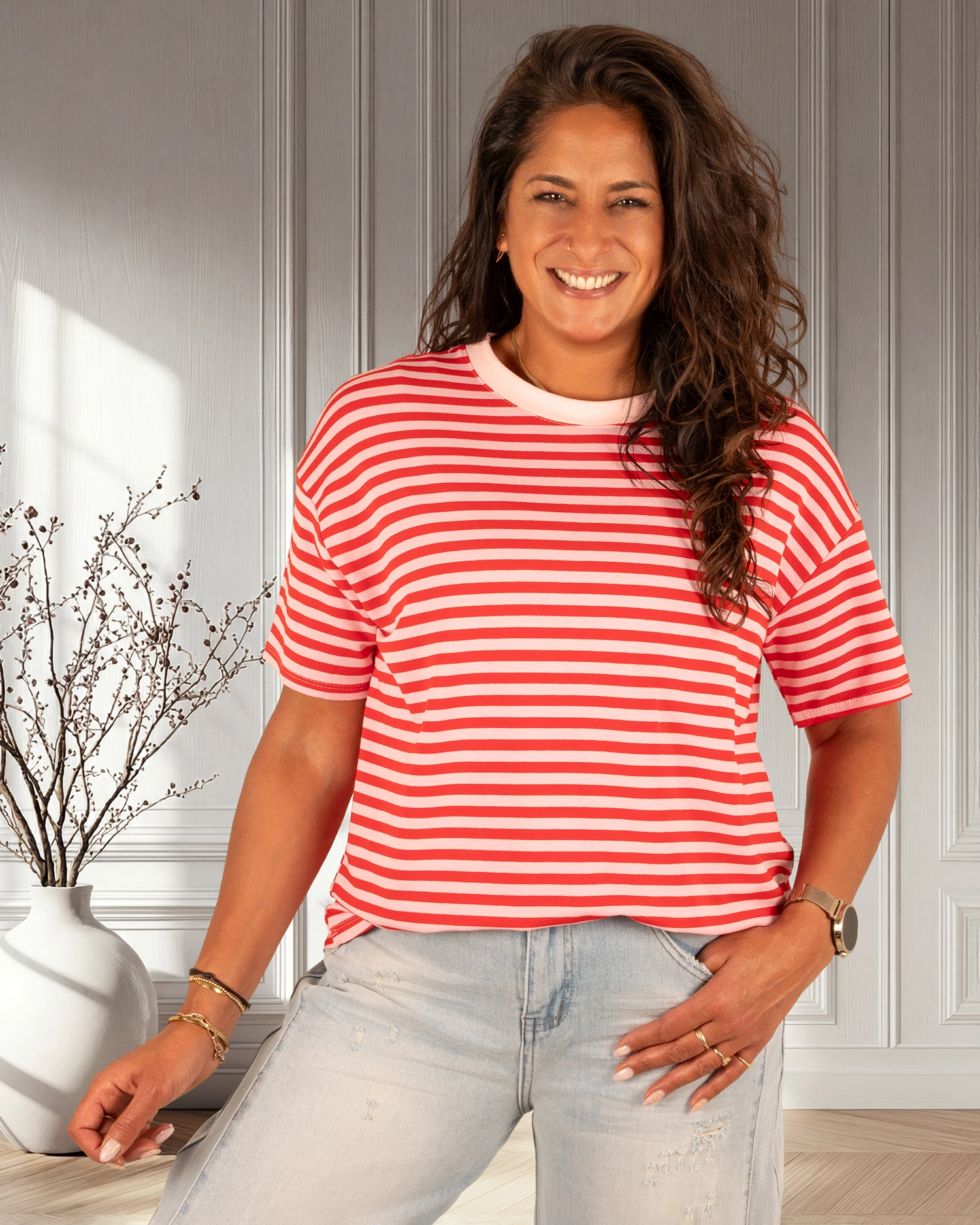 Rood/roze gestreept shirt van Gemma Ricceri - Afbeelding 4