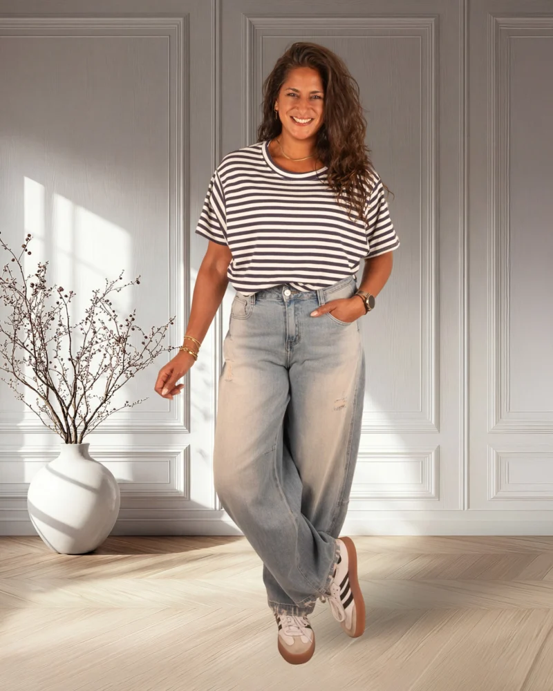 Donkerblauw/wit gestreepte ballontop van New Collection - Afbeelding 2