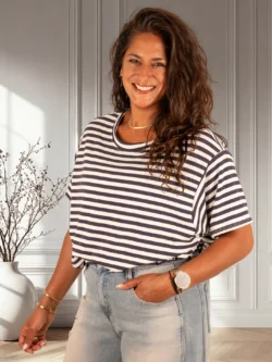 Donkerblauw/wit gestreepte ballontop van New Collection