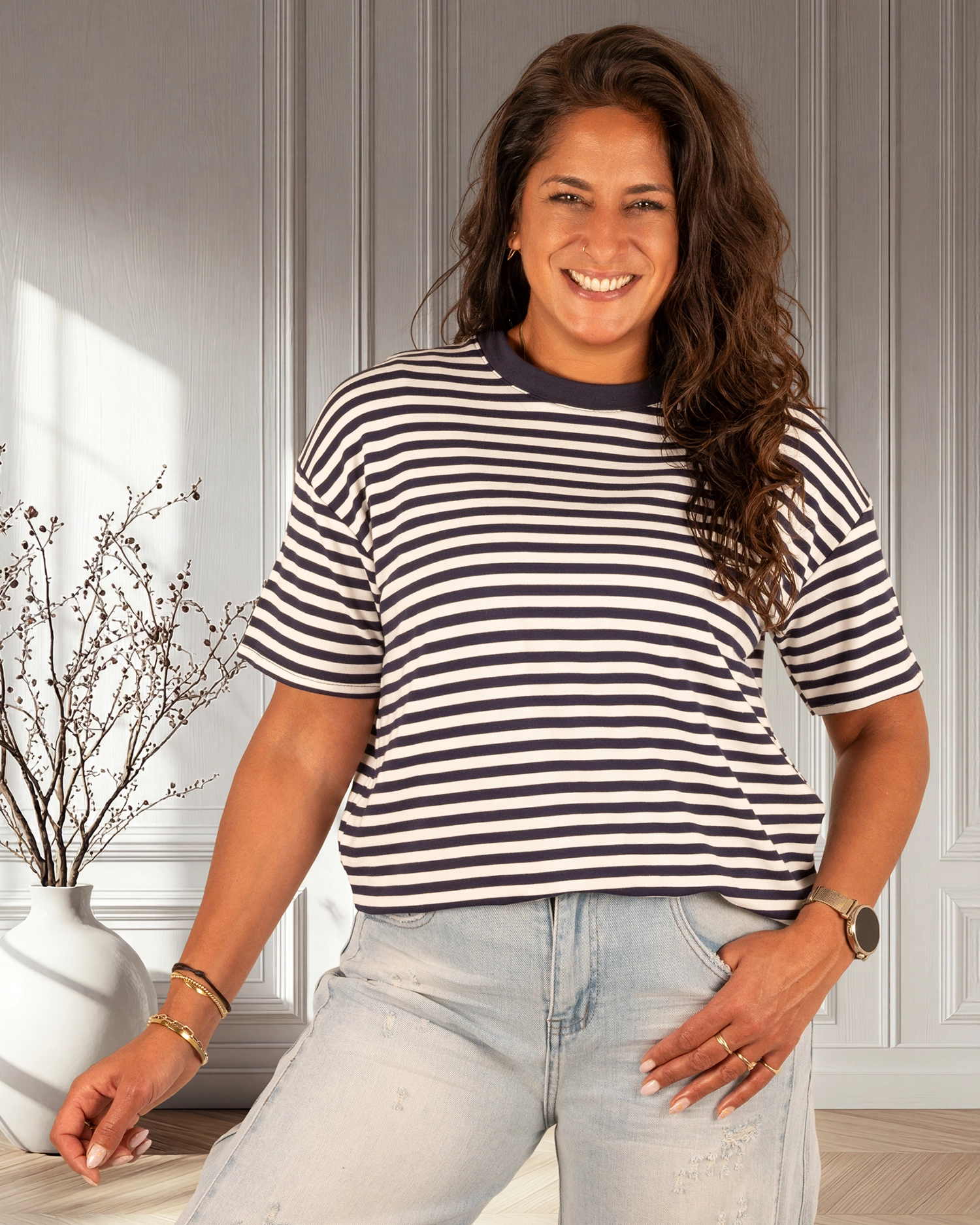 Donkerblauw/wit gestreept shirt van Gemma Ricceri