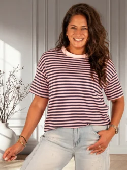 Donkerblauw/roze gestreept shirt van Gemma Ricceri
