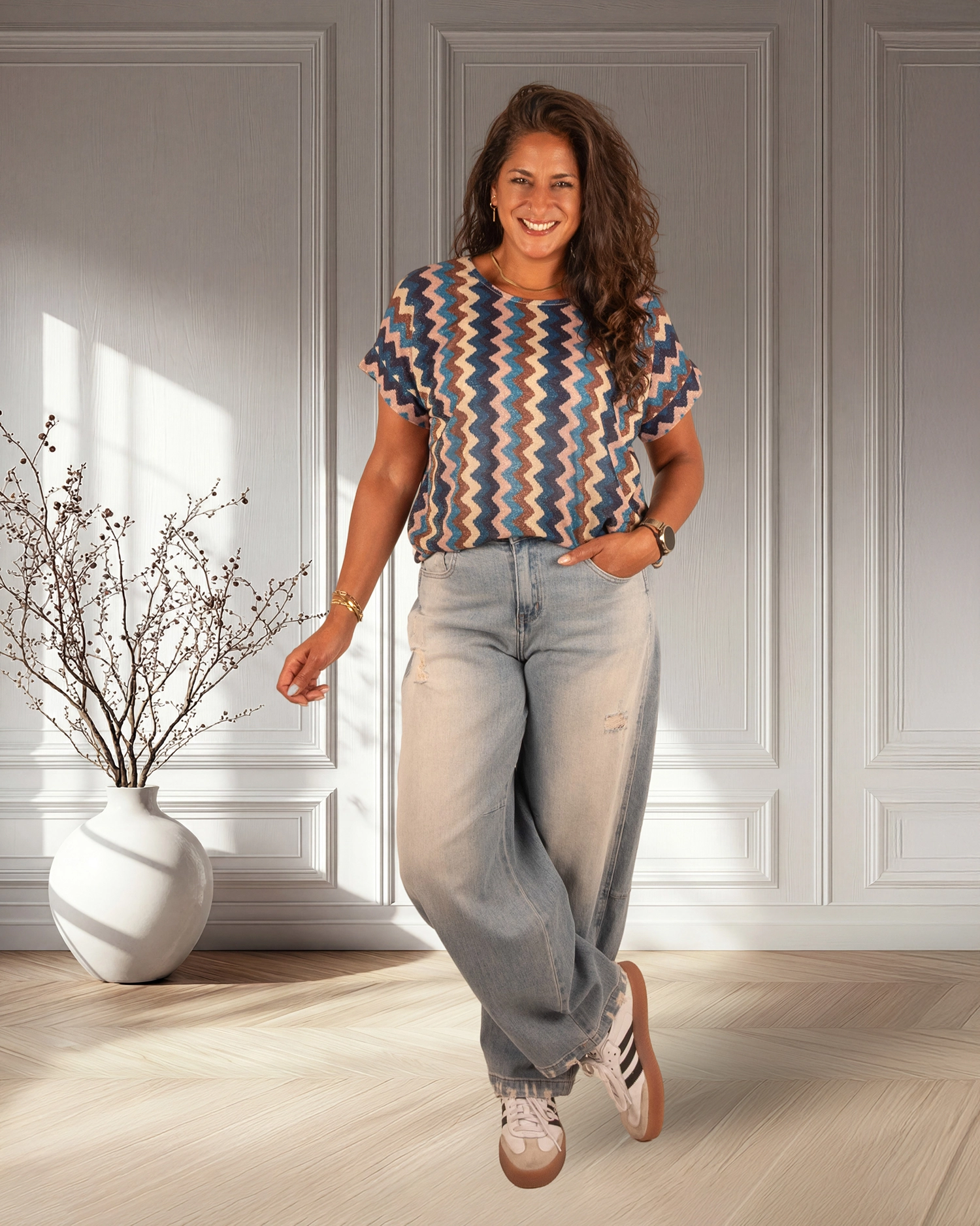 Blauwe print zigzag shirt van Gemma Ricceri - Afbeelding 2