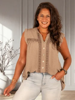 Taupe mouwloze top van El-Vita