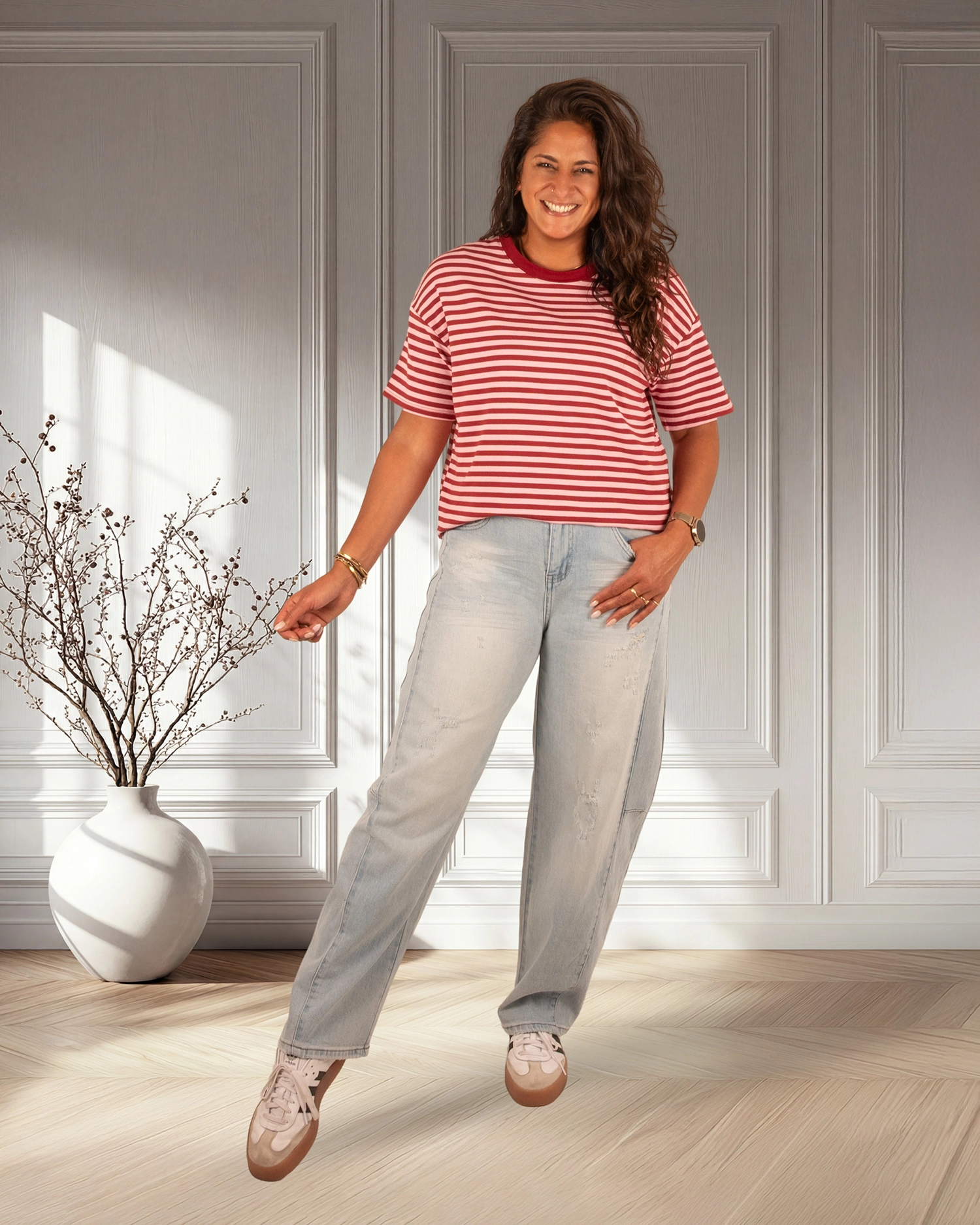 Bordeaux/roze gestreept shirt van Gemma Ricceri - Afbeelding 2