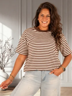 Donkerbruin/wit gestreept shirt van Gemma Ricceri