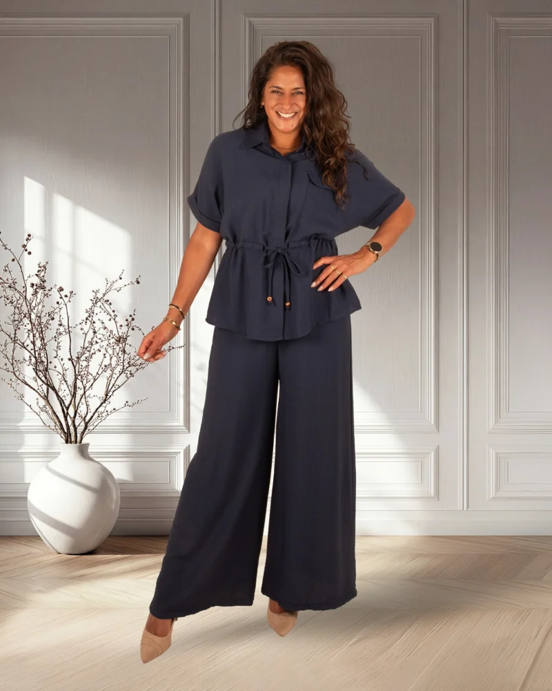 Donkerblauwe set blouse met broek van Gemma Ricceri