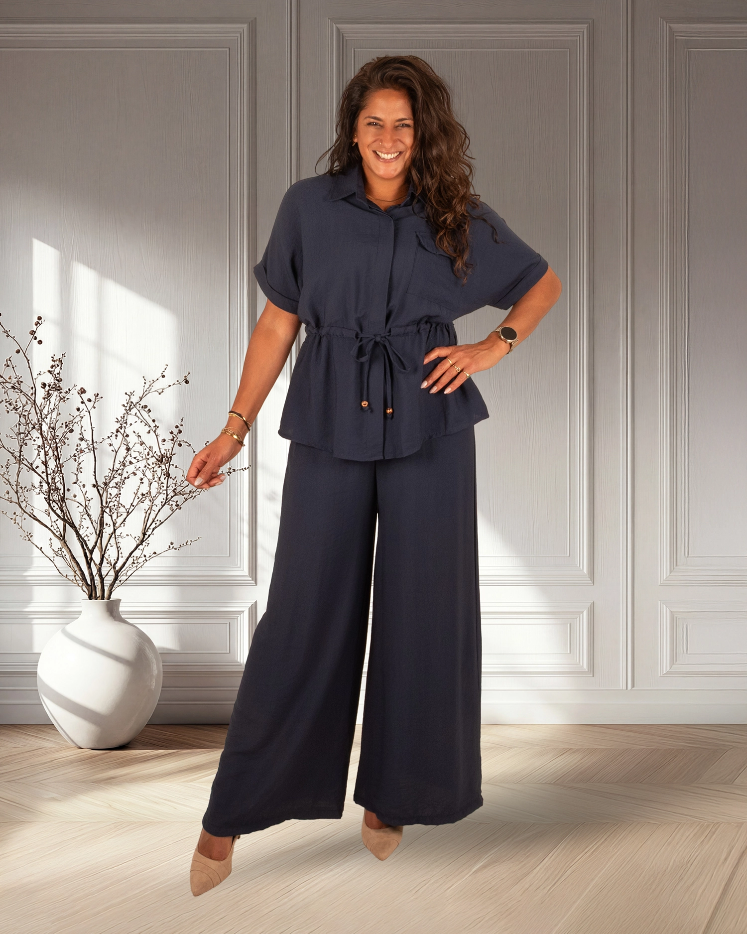 Donkerblauwe set blouse met broek van Gemma Ricceri