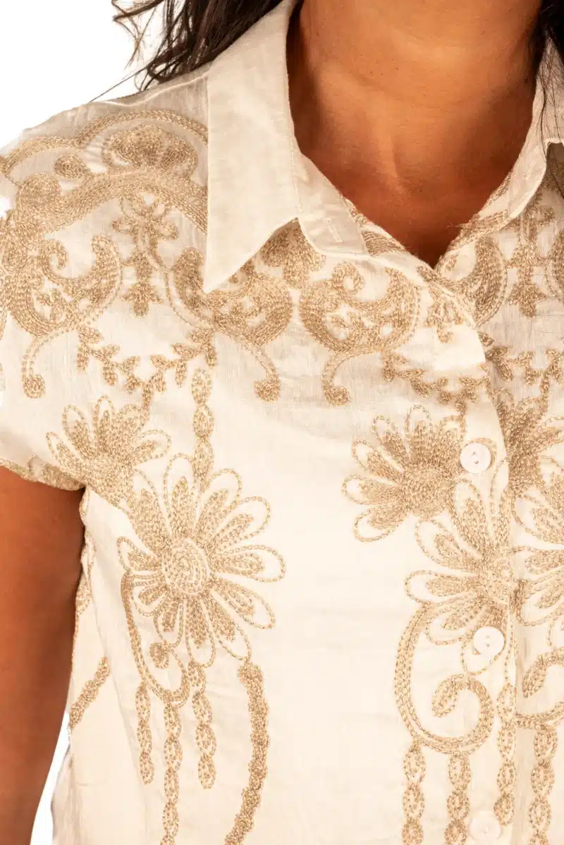 Beige mouwloze blouse met borduur van Z-Studio - Afbeelding 4