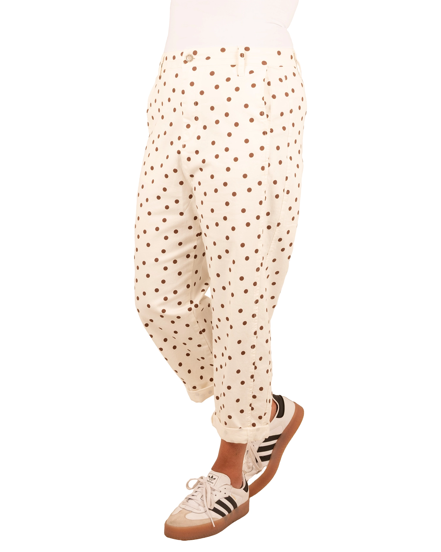 Ecru barrel broek met bruine dots van Place du Jour - Afbeelding 2