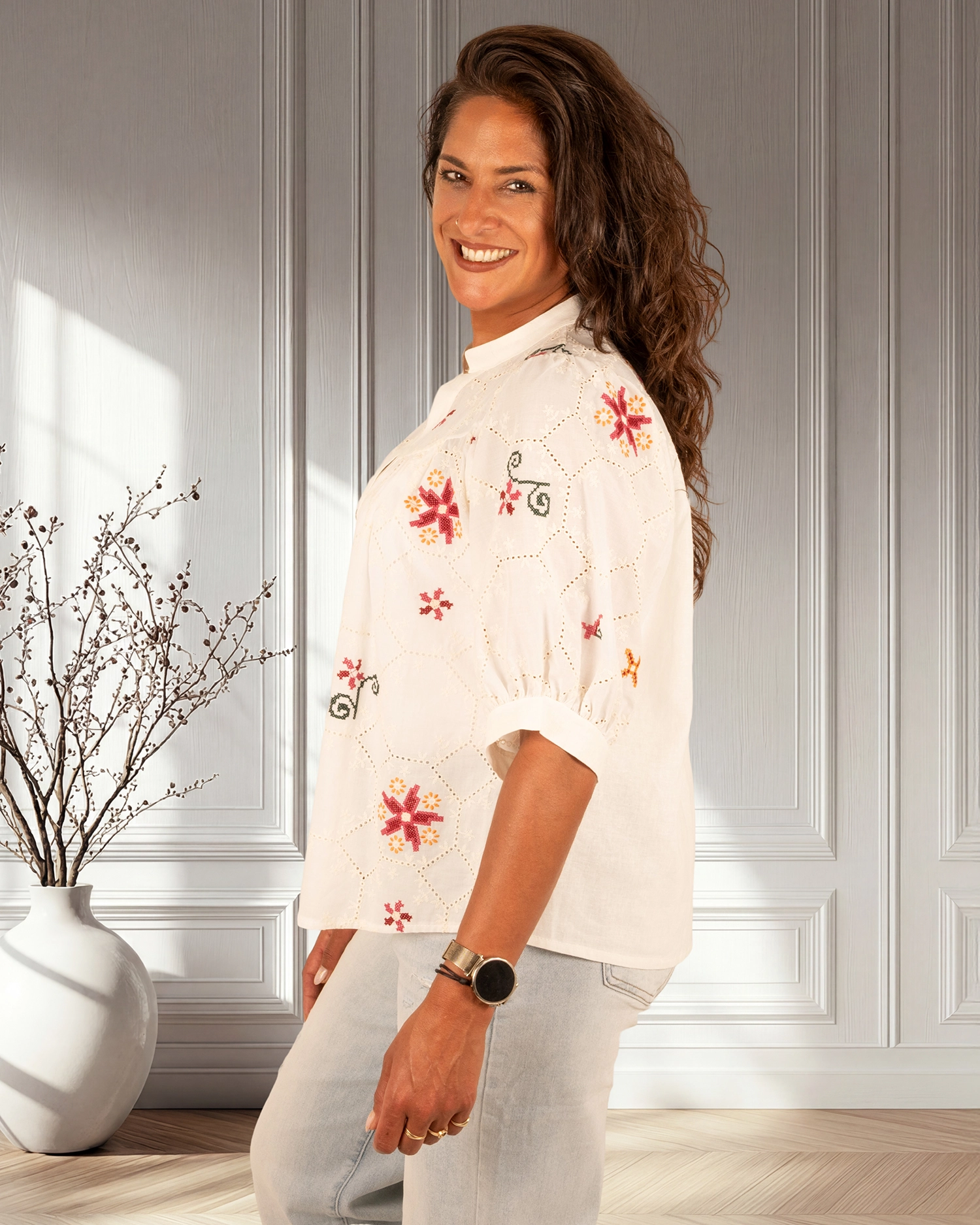 Ecru blouse met borduur van Gemma Ricceri - Afbeelding 4