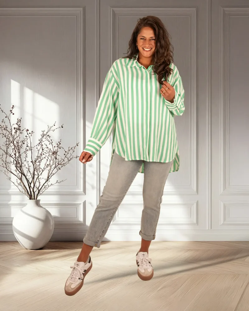 Groen/wit gestreepte oversized blouse van El-Vita - Afbeelding 2