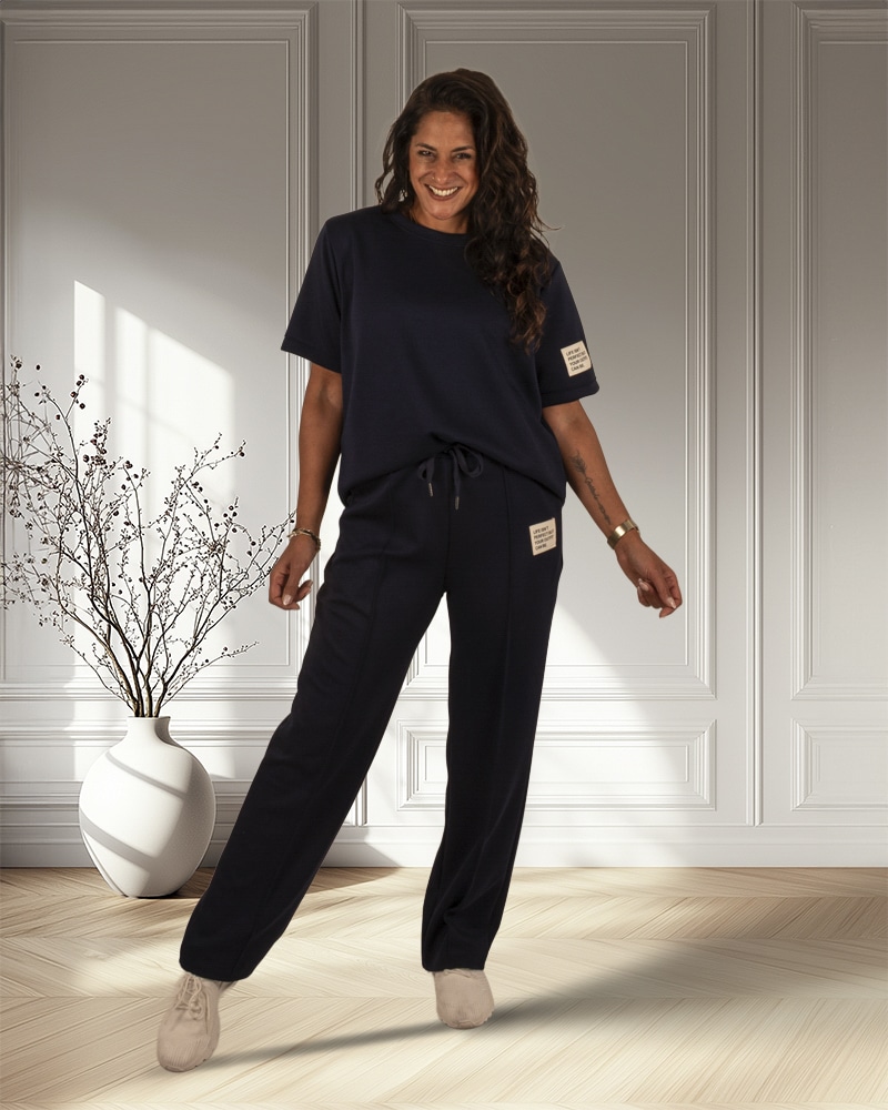 Donkerblauw joggingpak korte mouw