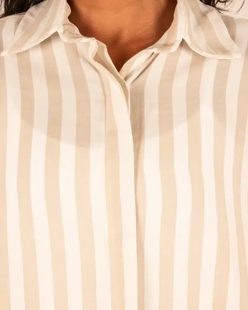 Beige/wit gestreepte oversized blouse van El-Vita - Afbeelding 5
